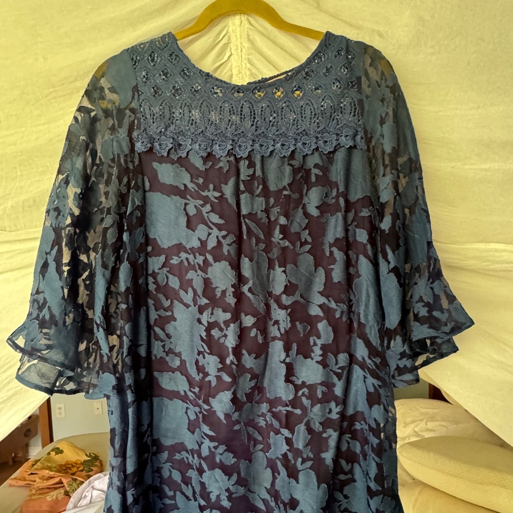 Modcloth lace overlay sheer bell sleeve swing dress , EUC, size small